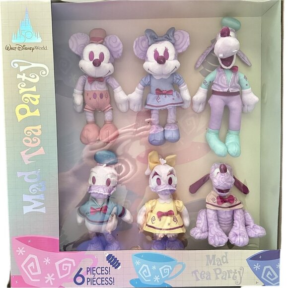 Walt Disney World 50th Anniversary Mad Tea Party Plush Set 6 Pieces Mickey‎ NEW - Picture 1 of 16